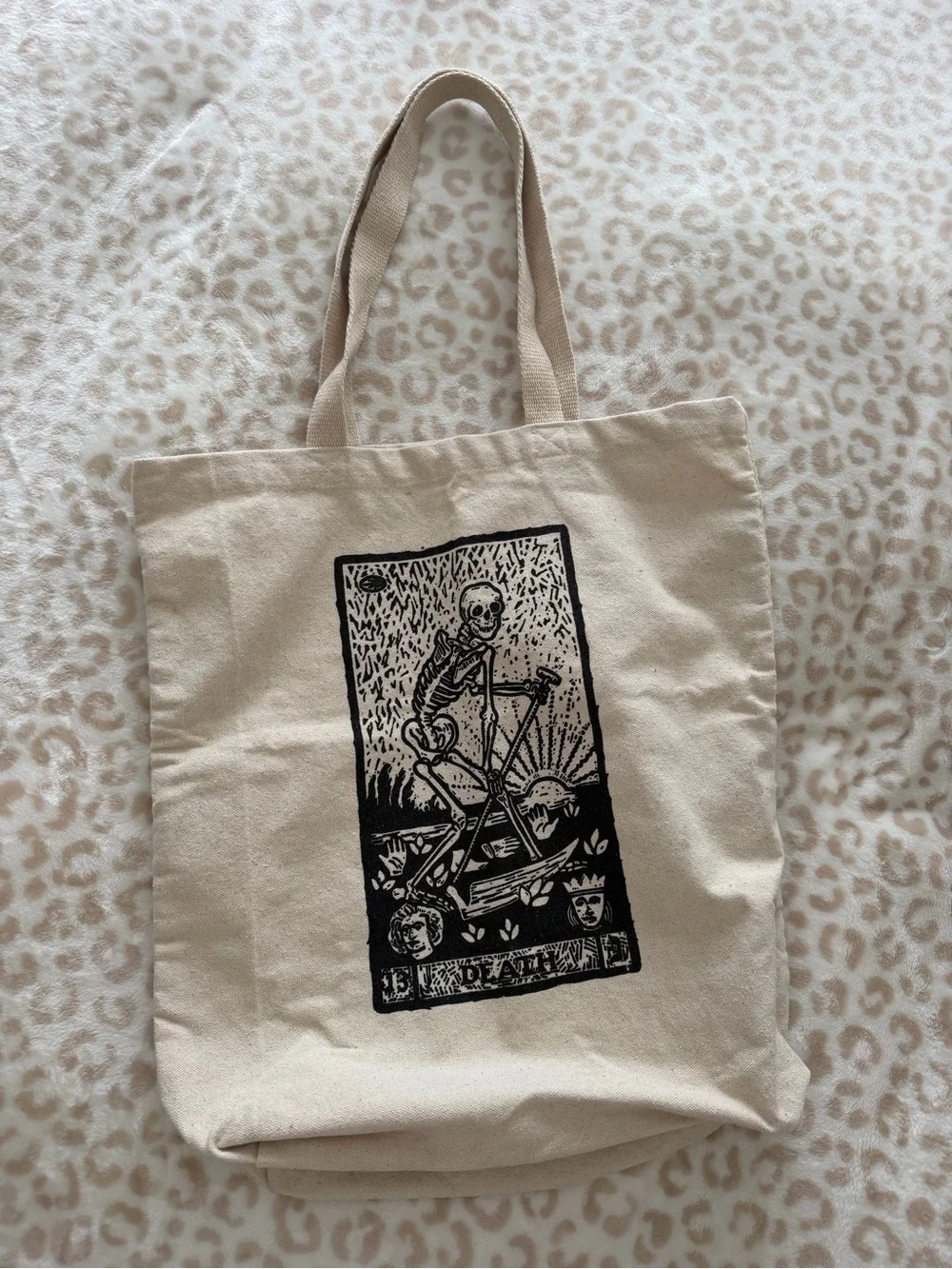 Cost Plus World Market Canvas Tote Bag with Black Skeleton Print